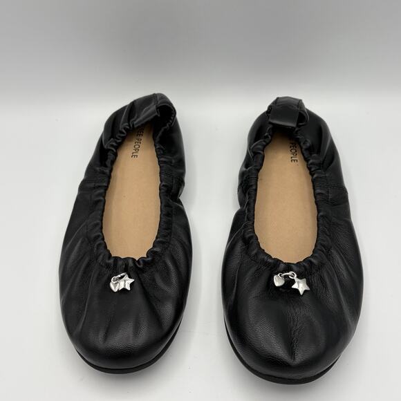 Free People Women’s Gemini Ballet Flats Black Leather Toe Charms Italy Size 9 - Picture 8 of 14